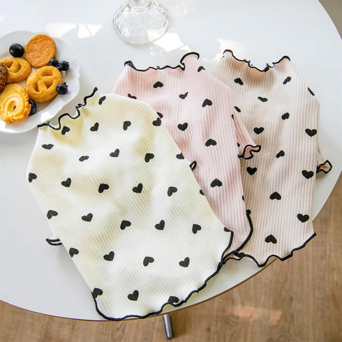 Heart Print Shirt for Small Dogs & Cats, Stretchable Ruffle Long Sleeve Outfits for Chihuahua, Schnauzer, Shih Tzu,