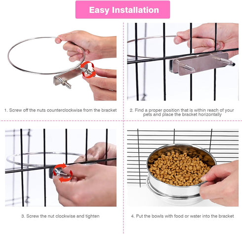 Pet Dog Food Water Bowl for Cage, Stainless Steel Non-Spill Hanging Bowls with Clamp Holder for Small Medium Large Dogs