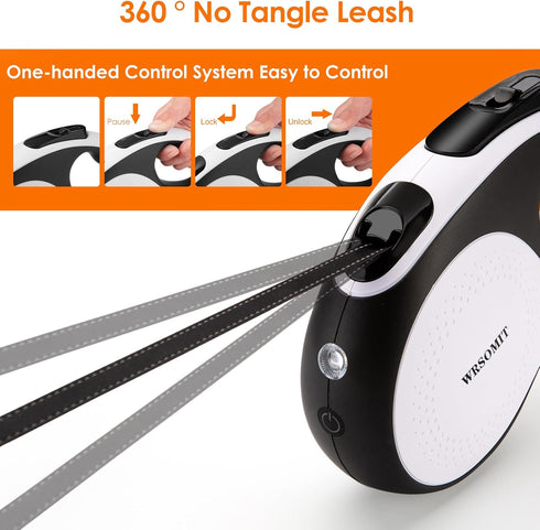 Retractable Dog Leash with Chew Proof Cable and LED Flashlight, 16Ft Heavy Duty Leash for Small Medium Large Dogs