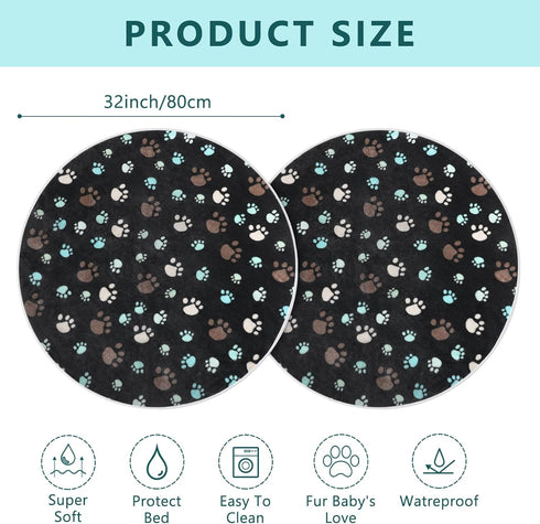 2 Pack 32" Round Whelping Pads for Dogs Washable Pee Pads for Dog Waterproof Pee Pads Black Reusable Puppy Pads Pet