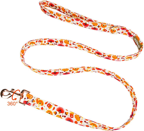 Dog Leash Pumpkin and Turkey Pattern - Durable, Stylish Thanksgiving Pet Leash, Available in Small, Medium and Large, Daily Walking Puppy Leash, M