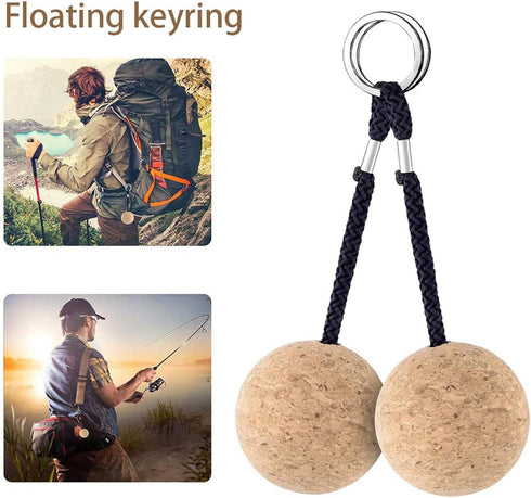 Floating Cork Keyring, 2Pcs Wooden Ball Key Ring for Sailing Boat Water Sport Accessories (#1)