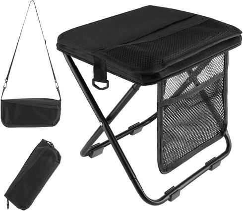 Zghncslong Portable foldable backpack stool, Camping Chair, with dual storage pockets and side