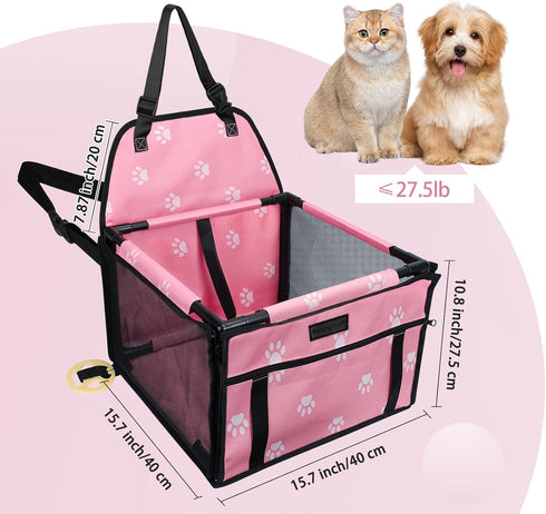 PetsHome Dog Car Seat Foldable Dog Car Booster Seat Waterproof Breathable Oxford Travel Bag for Small to Medium Dogs
