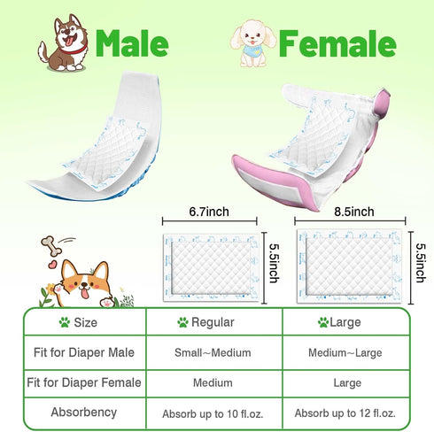 100ct Dog Diaper Liners Booster Pads, Disposable Dog Diapers Inserts Male Female for Washable Doggie Belly Bands Wraps