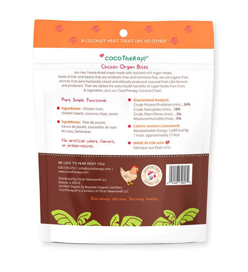 CocoTherapy Organ Bites! Dog and Cat Treat (Chicken + Beet), 3 Oz