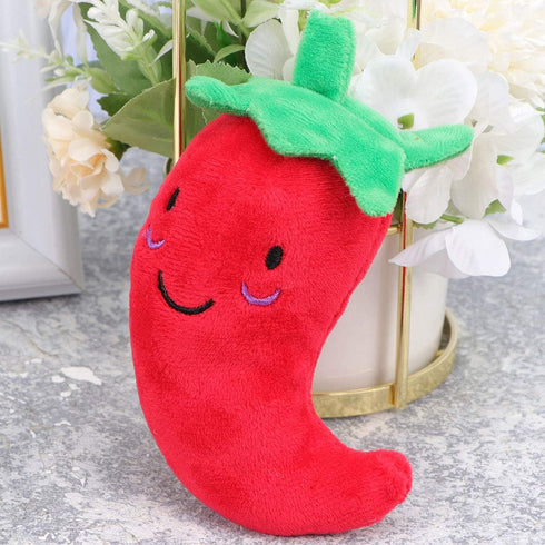 Plush Chilli Toy Fruits and Vegetables, Dog Squeaky Toys for Small Dogs, Chili Eggplant Corn Puppy Toys, Size 1