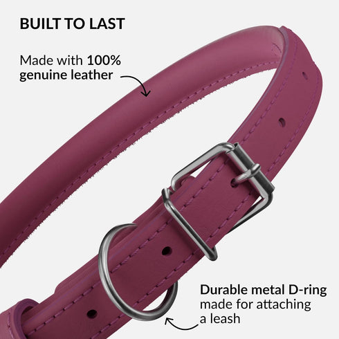 CollarDirect Rolled Leather Dog Collar, Soft Padded Round Puppy Collar, Handmade Genuine Leather in 13 Colors (8-11