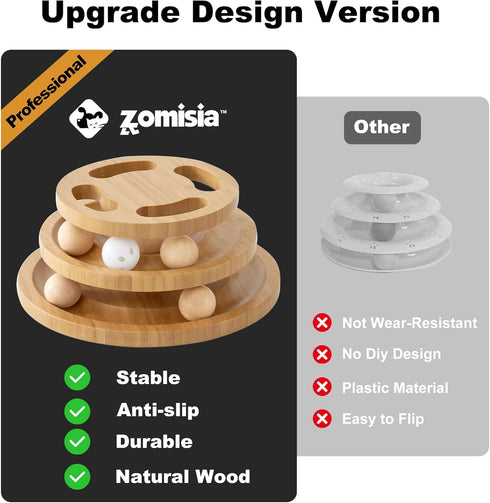 ZOMISIA Cat Ball Track Toy with Puzzle Top, Wooden Cat Toys for Indoor Cats with Spinning Balls, Interactive Large Cat