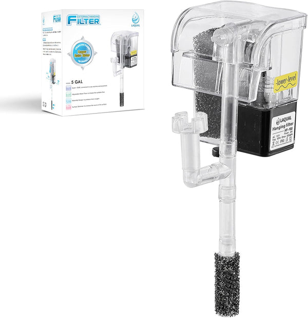 5 Gallon Aquarium Filter with Surface Skimmer, Small Quiet Hang on Back Filter for Fish Tank