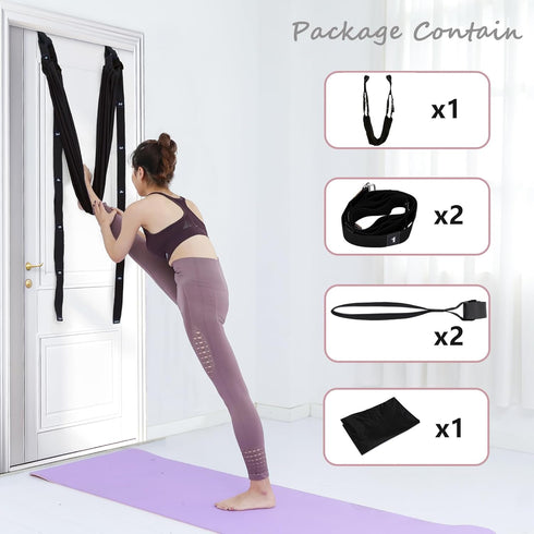 Yoga Stretching Strap, Leg Waist Back Bend Auxiliary Yoga Stretch Band, Upgraded Version with Door Anchor 2 Resistance Rope Stretch Strap Inversion Trainer for Pilates Dance Aerial Yoga Fitness