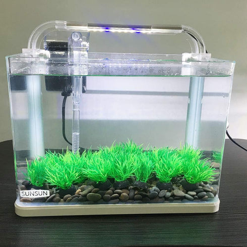 Smoothedo-Pets 20 Pieces Small Plastic Aquarium Plant Decoration, 1" Tall Mini Grass Set for Fish Tank (Green-C)