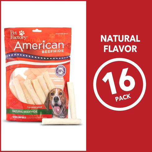 Pet Factory American Beefhide Chip Rolls Dog Chew Treats, Natural Flavor, 5", 16 Count/1 Pack