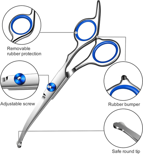 Dog Grooming Scissors Kit - Includes Curved, Thinning, Straight Scissors, Comb, Nail Clippers for Small Dogs & Puppies