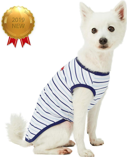 Blueberry Pet Summer Vacation Beach Dog T-Shirts, 2 Pack, Sea Lover Navy Sailor Tank Top, Back Length 10", for Small