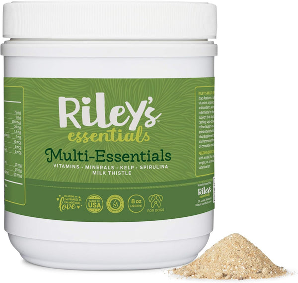 Riley's Multi-Essentials Multivitamin for Dogs - Vitamins, Minerals, Spirulina, Kelp, Milk Thistle - 8oz Powder