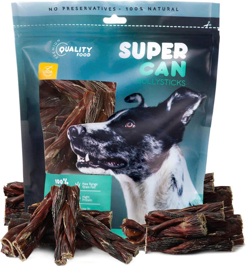 SUPERCAN BULLYSTICKS 6" Braided (10pc) Beef Bully Sticks for Small Medium Large