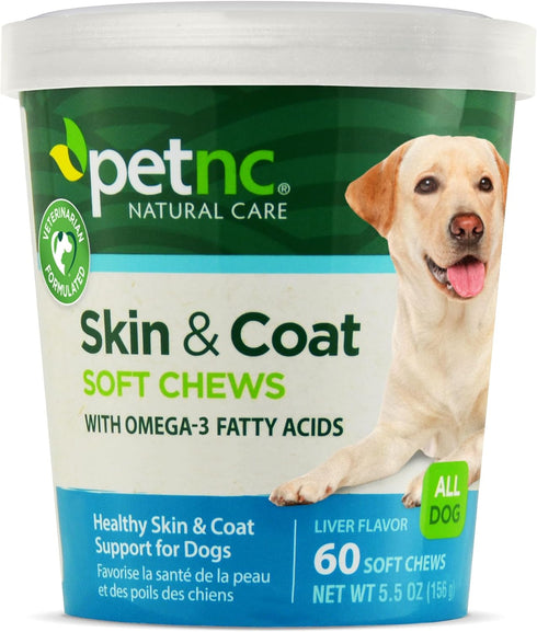 Petnc Natural Care Dog Skin and Coat Supplement, 60 Chewables, with Omega 3, EPA & DHA, Promotes Healthy Skin & Glossy