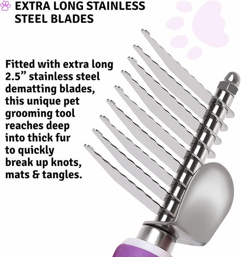 Poodle Dematting Fur Rake Comb Brush for Dogs and Cats, 2.5" Steel Safety Blades