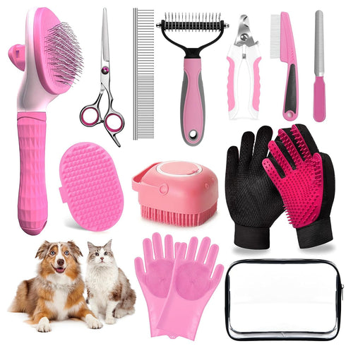 2TRUL Dog Brush for Shedding 13pcs Bath Grooming Kit with Pet Nail Clipper