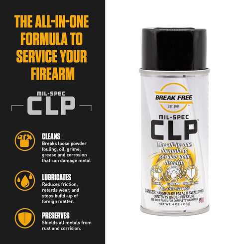 CLP-2, 4 oz Break Free CLP Cleaner Lubricant and Preservative Gun Cleaner, Aerosol Spray, Synthetic Oil