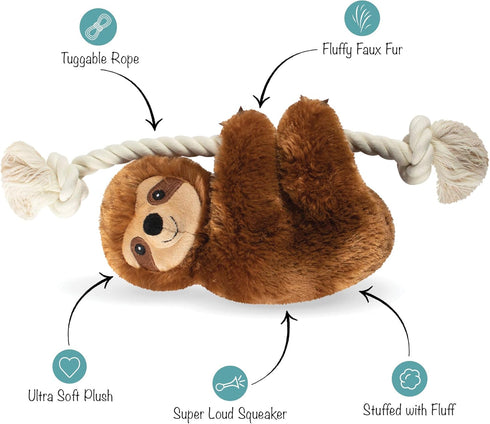 Fringe Studio Brown Sloth On A Rope, Plush Dog Toy (289373)