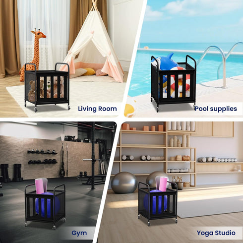 Ball Storage Cart, Sports Equipment Organizer with Wheels, Storing Volleyball, Basketball, Soccer, Baseball and Toy
