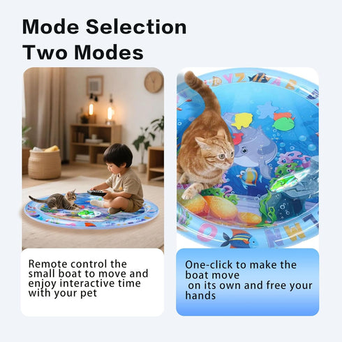 Cat Dog Water Mat with Remote Control LED Boat, Thickened Anti-Scratch Leak Proof Cat Water Sensor Play Mat, Non-Slip