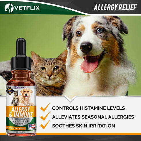 Allergy Immune Anti Itch & Hot Spots, Natural Pet Supplement for Cat & Dog Allergy Relief, 2 Fl Oz