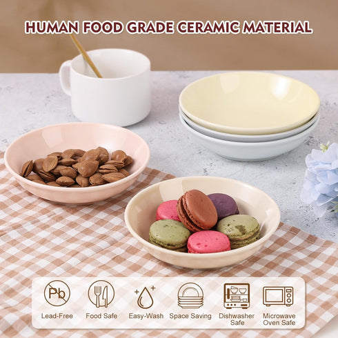 Ceramic Cat Food Bowl Set, Colorful Feeding Bowls with Non-Slip Mat, Wide Shallow Cat Dish - 6 Pack, 8.5 oz