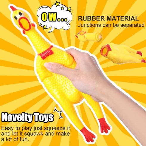 16 Pack Toy(12 Inch,Yellow) Sratte Screaming Chicken Toys Bulk Large Rubber Squeaking Chicken Toys for Pet Chew Gifts