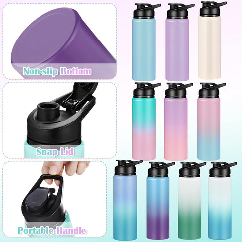 10 Pack 25oz Mimorou Aluminum Water Bottle Bulk Reusable Sports Bottles with Snap Lid and Handle Multicolor Leak Proof