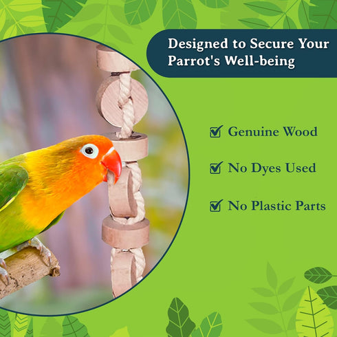 SunGrow Parakeet Wooden Chew Toy Hanging Wood Cookies for Pecking Chewing Great for Parrots Macaws African Grays &