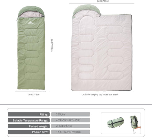 Lightweight Sleeping Bag - 2.43lbs, Backpacking Sleeping Bag 46?-59?, Waterproof, Compact for Camping Hiking