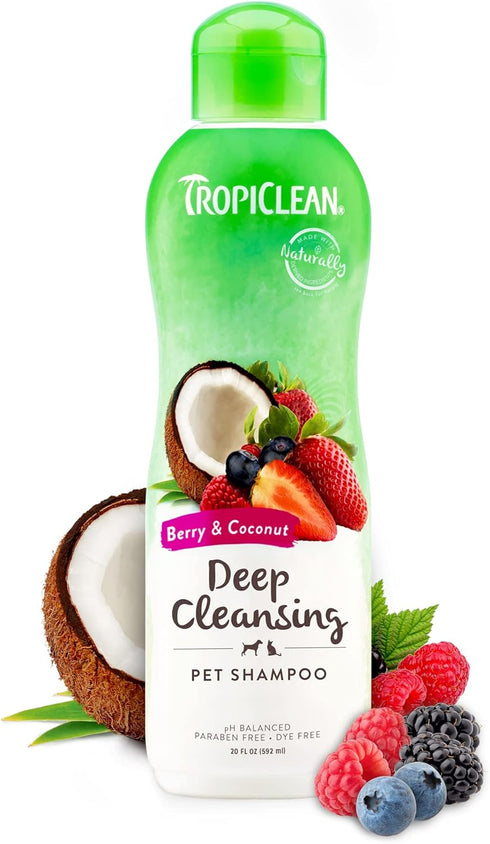 TropiClean Berry & Coconut Deep Cleansing Dog Shampoo | Natural Pet Shampoo | Deodorizing | 20 oz.