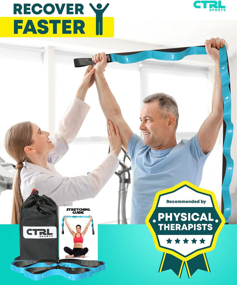 Stretching Strap with Loops, Non Elastic Stretch Band for Physical Therapy, Yoga, Exercise, Flexibility