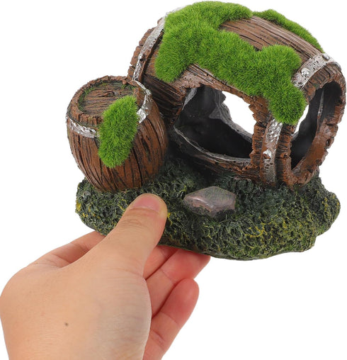 GLEAVI Aquarium Decoration Hideout Resin Shrimp Breeding Cave Barrel Design Fish Tank Shelter with Moss for Small Fish