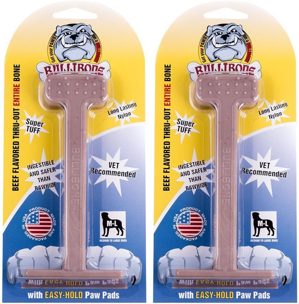 Bullibone Nylon Dog Chew Toy – Improves Dental Hygiene, Easy to Grip, Flavor Permeated (Beef, Large - 2 Pack).