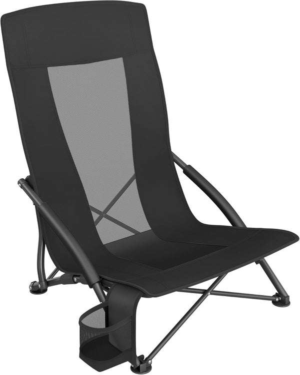 SONGMICS Portable Beach Chair for Adults, Max. Load 330 lb, High Backrest,