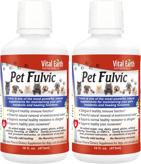 Vital Earth Minerals Pet Fulvic, Dog Allergy Relief and Joint Support Supplement - 16 oz (Pack of 2)