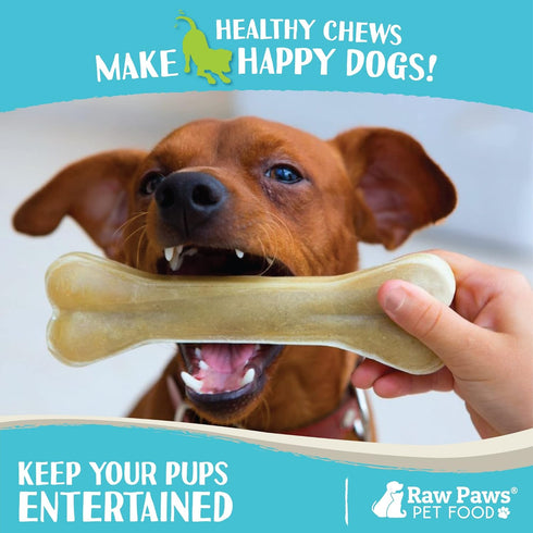 Raw Paws Compressed Rawhide Bones for Dogs, 8-inch, 5-Count - Long Lasting Natural Chews for Large Dogs
