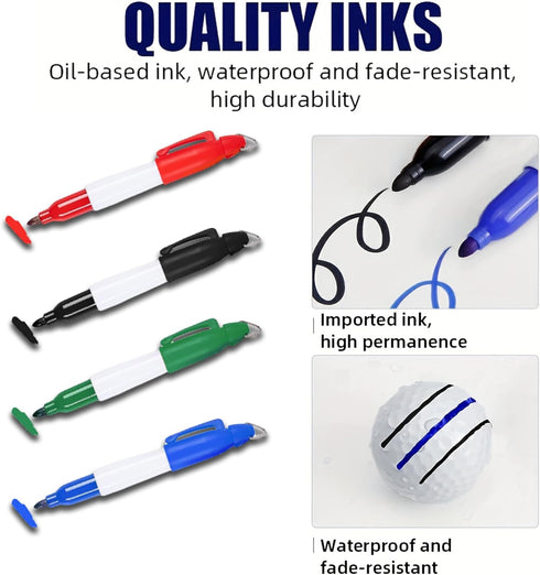 Golf Ball Marker Stencil with 4 Color Marker Pens, Triple Line Golf Ball Markers with Gift Box