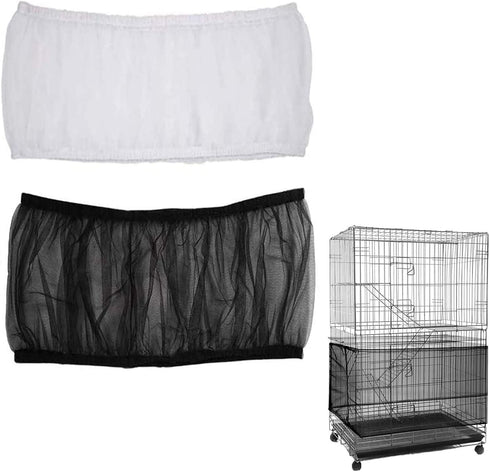 Bird Cage Seed Catcher (2 Pack), Airy Gauze Cover, Dust-Proof Mesh Net Accessories (Black + White, L)