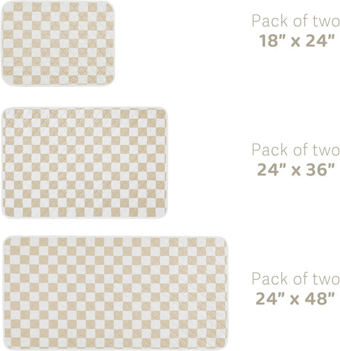 2 Pack Beige Checkered Washable Pee Pads for Dogs, Checkered Reusable Dog Pee Pads, for Puppy Playpen, Crate, Whelping