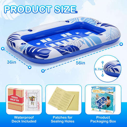 56IN Summer Oversize Floating Card Game Table for Pool with Waterproof Cards - Inflatable Floating Card Table