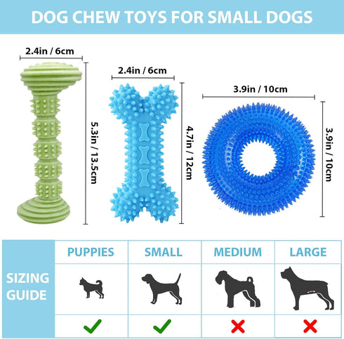 ENZZROA 3-Pack Puppy Chew Toys for Teething Relief Soft & Durable Rubber Toys for Small & Medium Puppies, Includes