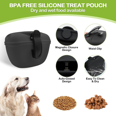 JIURUN Dog Treat Pouch: Training Treat Pouch with Clicker, Whistle, Collapsible Bowl, 2 Poop Bags