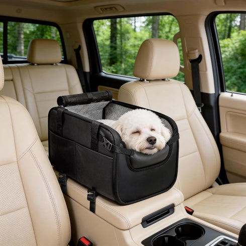 (Width9.5in) 10-18lbs, YUDODO Large Dog Car Seat for Center Console Fits Anti-Slip Puppy Cat Travel Portable Booster