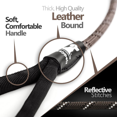Heavy Duty Rope Bungee Leash for Large Medium Dogs, Anti-Pull, No Slip Reflective (Brown, Bungee Leash- 5.5 Ft)