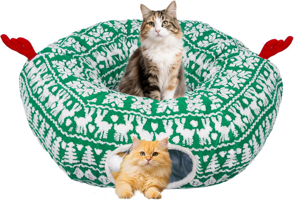 Petrendy Cat Tunnel Bed, Cute Cat Tunnels for Indoor Cats with Washable Mat,